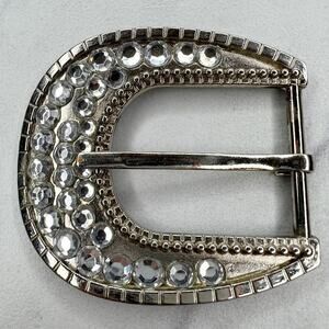 Silver Tone Rhinestone Bling Simple Basic Belt Buckle